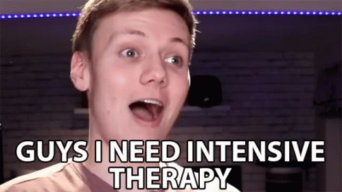 A Man Says " Guys I Need Intensive Therapy " With His Mouth Open GIF