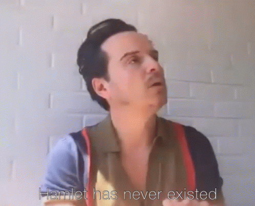 A Man Says Hamlet Has Never Existed While Standing In Front Of A Brick Wall GIF