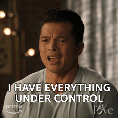 A Man Says " I Have Everything Under Control " In Front Of An Amazon Logo GIF