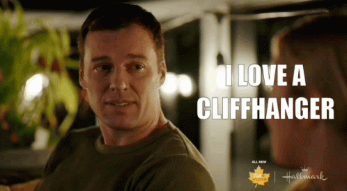 A Man Says I Love A Cliffhanger In A Hallmark Ad GIF