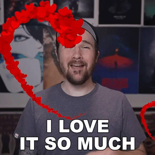 A Man Says I Love It So Much With Hearts Coming Out Of His Eyes GIF