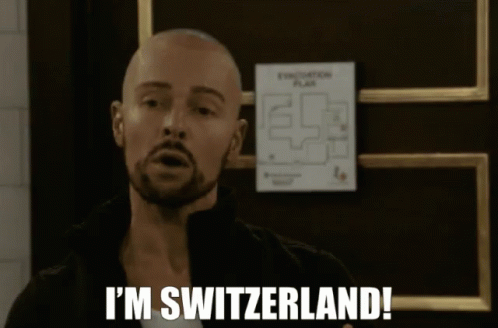 A Man Says I 'M Switzerland In Front Of A Evacuation Plan GIF