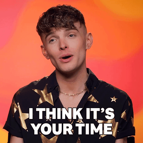 A Man Says I Think It 'S Your Time In Front Of A Colorful Background GIF