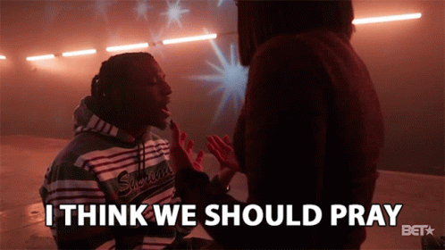 A Man Says I Think We Should Pray While Sitting Next To A Woman GIF