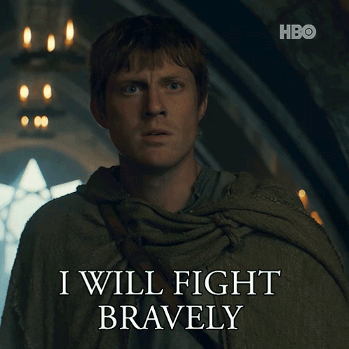 A Man Says I Will Fight Bravely With A Hbo Logo In The Background GIF