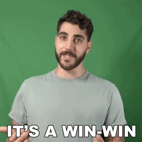 A Man Says It 'S A Win-Win In Front Of A Green Background GIF