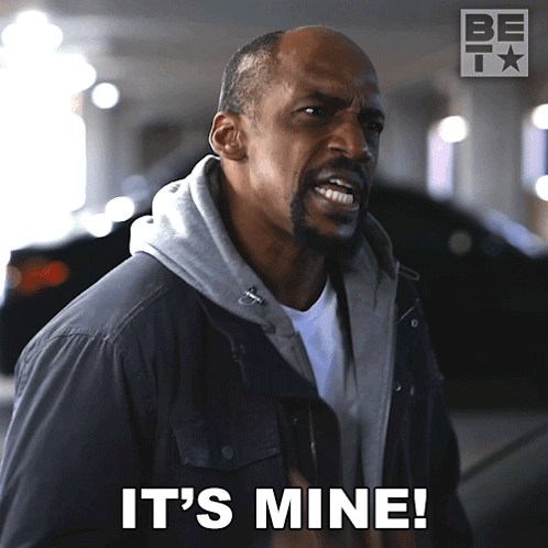 A Man Says It 'S Mine With A Be T Logo In The Background GIF