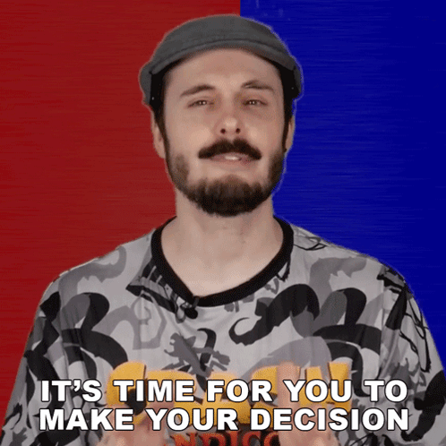 Man Tells Decision In Blue And Red Background GIF