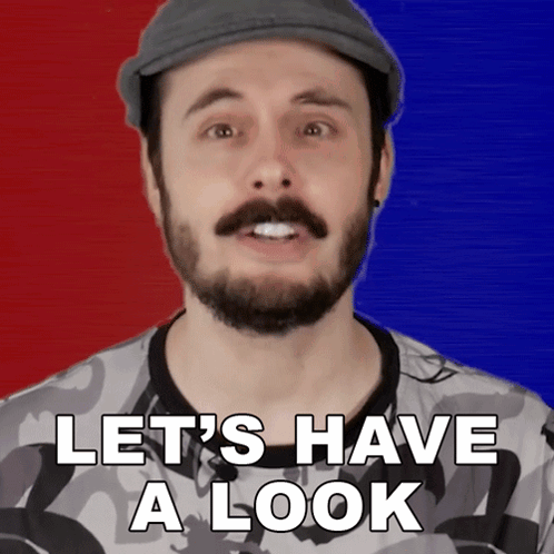 A Man Says Let 'S Have A Look In Front Of A Red And Blue Background GIF