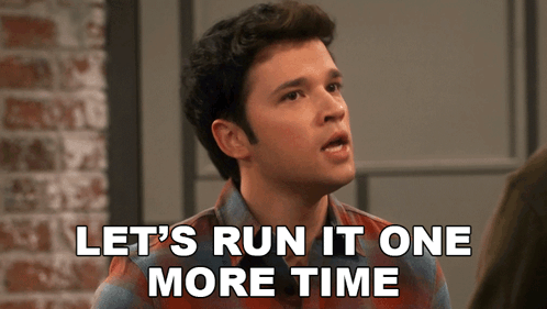 a man says " let 's run it one more time " in front of a brick wall