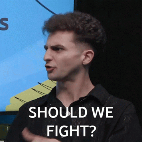 A Man Says Should We Fight In Front Of A Screen GIF