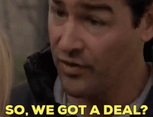 a man says so we got a deal while looking at a woman