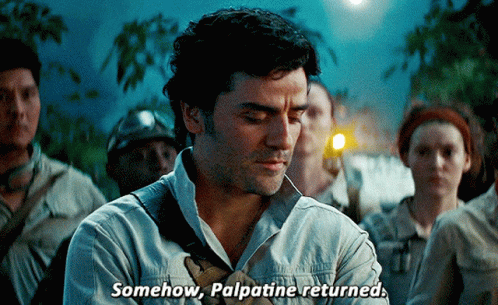 A Man Says " Somehow Palpatine Returned " In Front Of A Crowd GIF