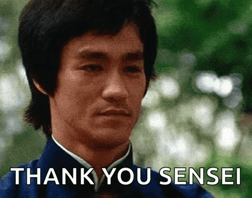 A Man Says Thank You Sensei In Front Of A Blurry Background GIF