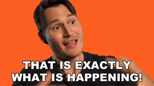 A Man Says " That Is Exactly What Is Happening " In Front Of An Orange Background GIF