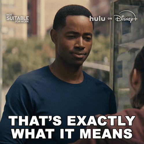 a man says that 's exactly what it means in front of a sign that says hulu on disney