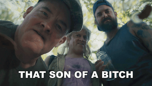 A Man Says That Son Of A Bitch While Standing Next To Two Other Men GIF