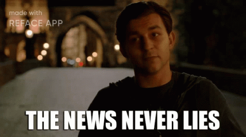 a man says " the news never lies " in a reface app