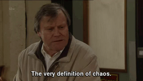 A Man Says " The Very Definition Of Chaos " In A Tv Show GIF