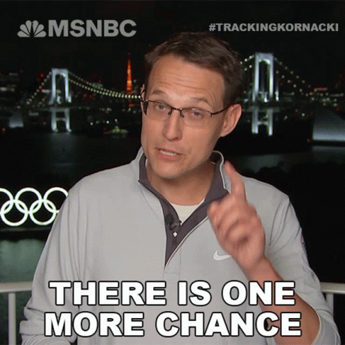 A Man Says There Is One More Chance In Front Of An Olympic Bridge GIF