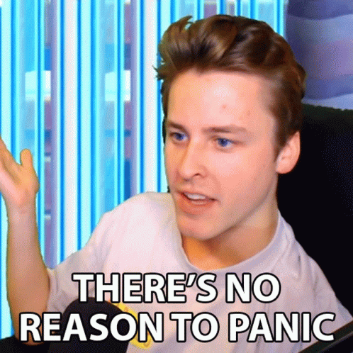 A Man Says There 'S No Reason To Panic While Sitting In Front Of A Computer GIF