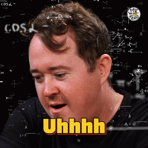 A Man Says Uhhhh In Front Of A Black Background With Mathematical Equations GIF