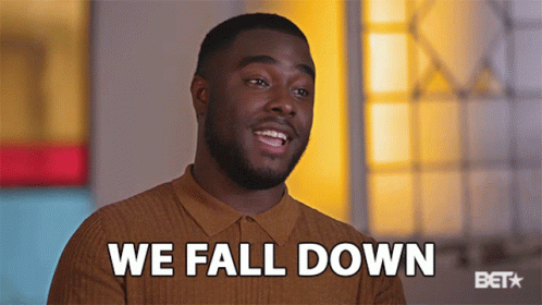 a man says " we fall down " in a bet ad