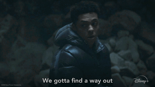 A Man Says We Gotta Find A Way Out In A Disney + Ad GIF