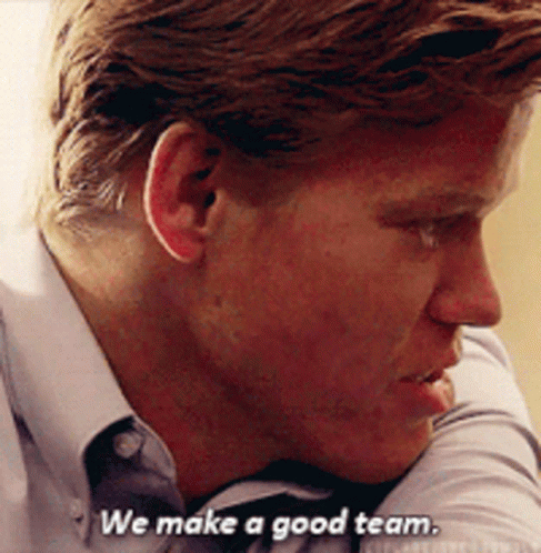 A Man Says We Make A Good Team In A Close Up Of His Face GIF