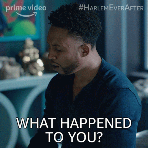 A Man Says What Happened To You On A Poster For Harlem Ever After GIF
