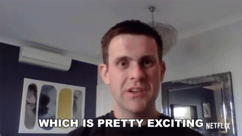 A Man Says " Which Is Pretty Exciting Netflix " In Front Of A Mirror GIF
