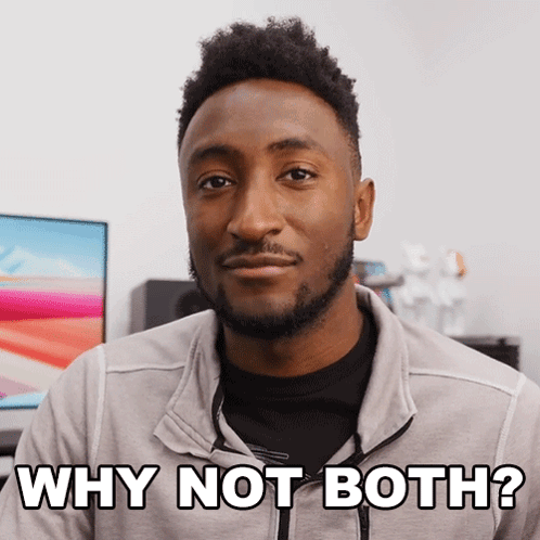 A Man Says Why Not Both In Front Of A Computer Monitor GIF