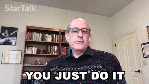 A Man Says You Just Do It In Front Of A Bookcase GIF