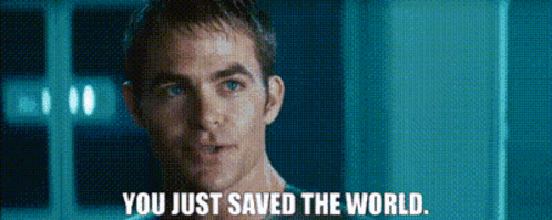 A Man Says " You Just Saved The World " In A Blurry Photo GIF