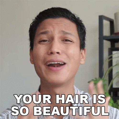A Man Says " Your Hair Is So Beautiful " With His Mouth Open GIF