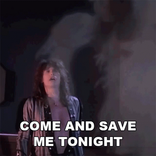 A Man Screaming With The Words Come And Save Me Tonight Below Him GIF