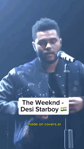 A Man Singing Into A Microphone That Says She Busting My Balls Like The Weeknd Desi Starboy GIF