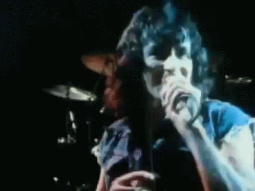 A Man Singing Into A Microphone With The Word Seems In Red GIF