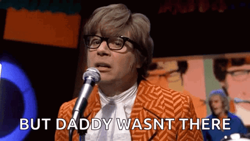 A Man Singing Into A Microphone With The Words But Daddy Wasn T There Written Below Him GIF