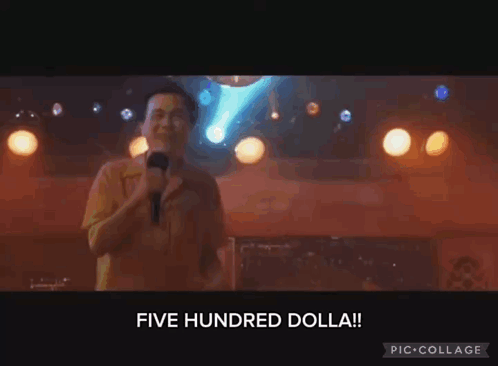 A Man Singing Into A Microphone With The Words Five Hundred Dolla On The Bottom Right GIF