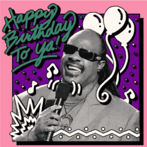 A Man Singing Into A Microphone With The Words Happy Birthday To Ya On The Bottom GIF