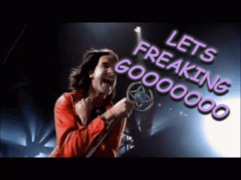 A Man Singing Into A Microphone With The Words Let 'S Freaking Goooooo On The Bottom Right GIF