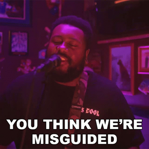 A Man Singing Into A Microphone With The Words " You Think We 'Re Misguided " Next To Him GIF