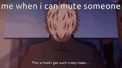 a man sits at a desk with the words me when i can mute someone