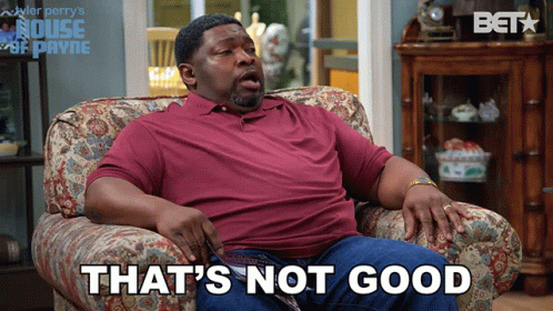 A Man Sits In A Chair With The Words That 'S Not Good Written On The Bottom GIF