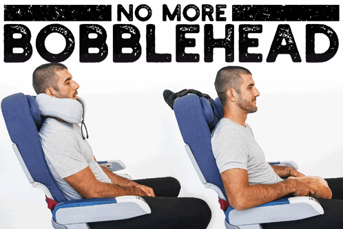 A Man Sits In An Airplane Seat With The Words " No More Bobblehead " Below Him GIF