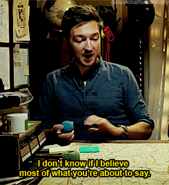A Man Sitting At A Table Says I Don 'T Know If I Believe Most Of What You Re About To Say GIF