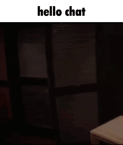 A Man Sitting At A Table With The Words Hello Chat On The Top GIF