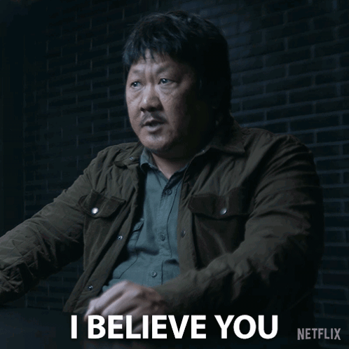 Man Sitting At Table With I Believe You GIF