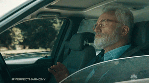A Man Sitting In A Car With The Hashtag Perfectharmony GIF